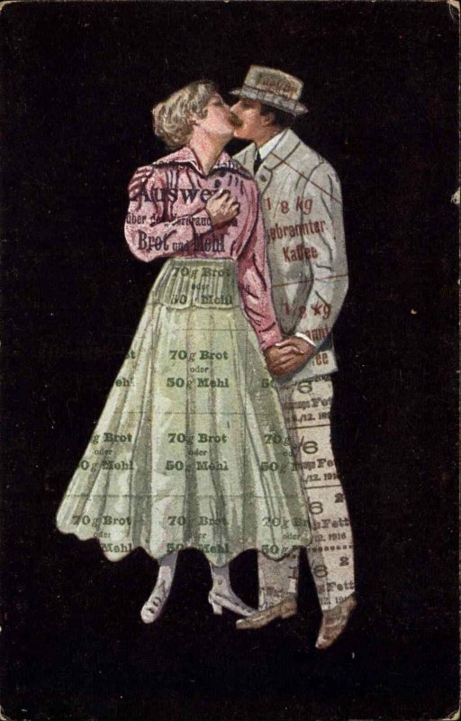 Ellam? - Kissing Fantasy Weights or Prices Printed on Clothing c1910 Postcard