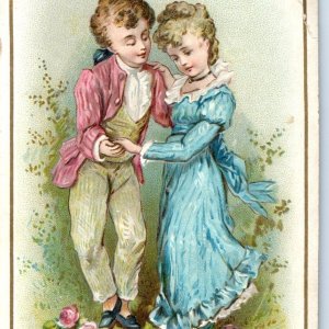 c1890s Cute Victorian Children Dance Embossed Trade Card Bourgeois Fashion C35