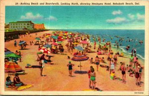 Bathing Beach Boardwalk Looking North Rehoboth Beach  DE Linen Postcard A7