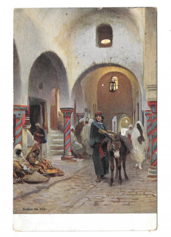 Africa Algeria Scene de Rue Donkey Native Costume 1907 Rommler & Jonas Postcard