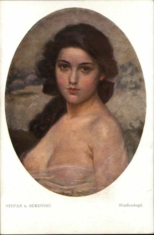 Bukovski Art Nouveau Beautiful Woman Risque Partial Nude c1910 Vintage Postcard