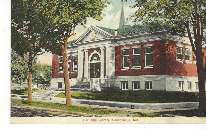 INDIANA, GREENCASTLE, Carnegie Library, Posted 1908 Litho-Chrome