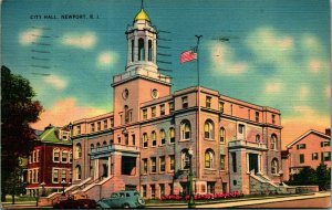 City Hall Building Newport RI Rhode Island Linen Postcard A4