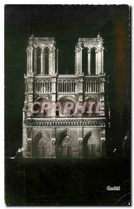 Old Postcard Paris Facade of Notre Dame ILLUMINATED