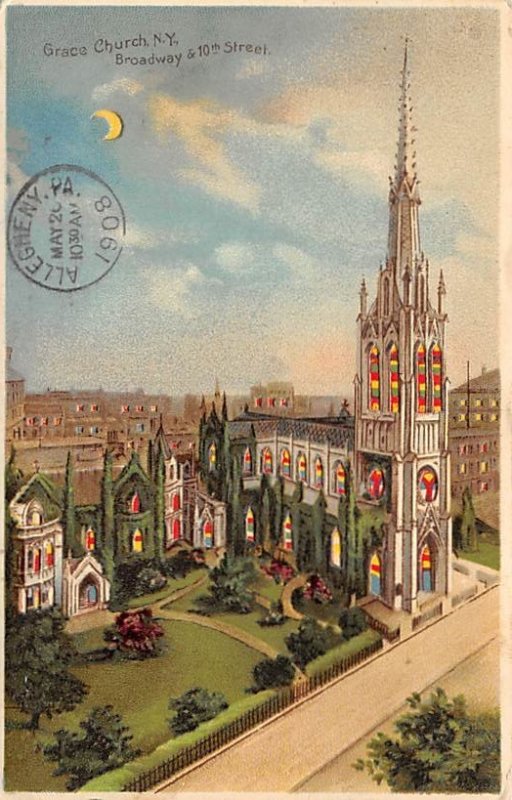 Grance Church New York, USA Hold to Light 1908 postal marking on front