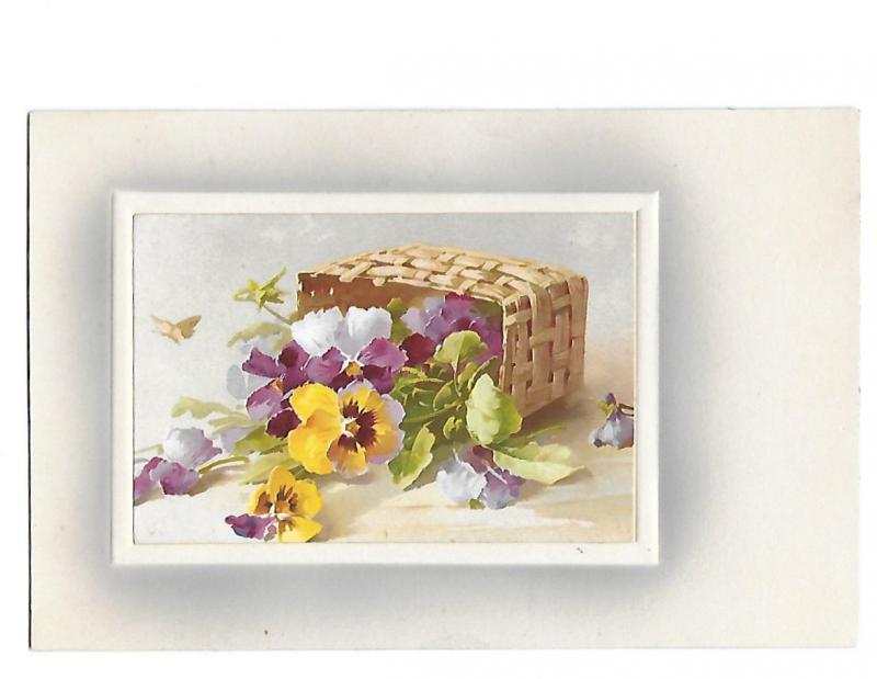 Basket of Pansies Flowers in Vintage Picture Frame Postcard Printed London