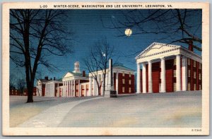 Lexington Virginia 1930-40s Postcard Winter Scene Washington & Lee University