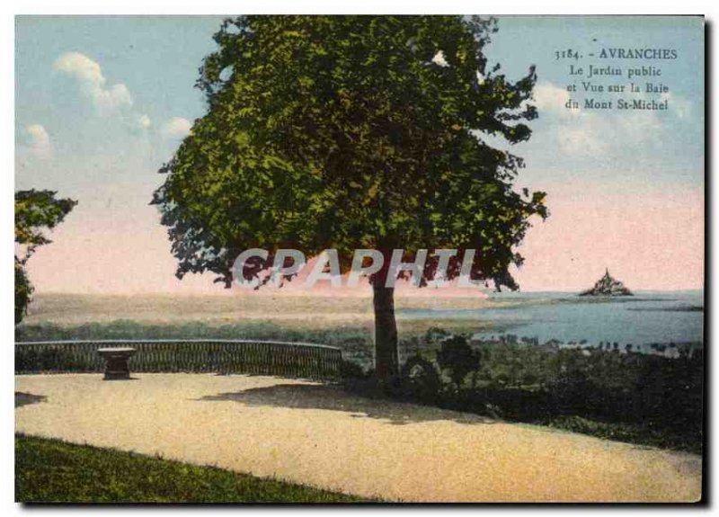 Old Postcard Avranches Public Garden and Bay View Mont St Michel
