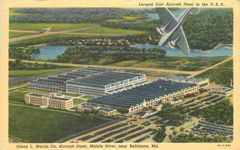 Postcard Maryland Baltimore 1942 Aircraft Factory Ottenheimer Teich 22-14068