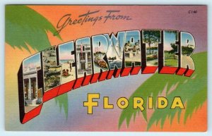 CLEARWATER, FL Florida ~LARGE LETTER LINEN c1950s Pinellas County  Postcard