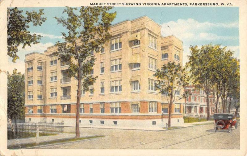 Parkersburg West Virginia Apartments Market Street Scene Antique Postcard K91295