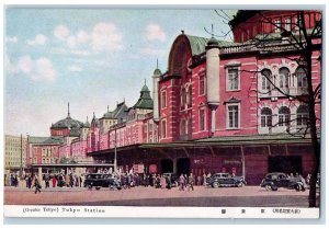 Japan Postcard Greater Tokyo Station Cars People Scene c1930's Vintage