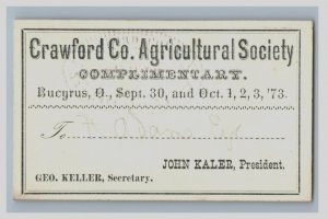 1873 Crawford Co. Agricultural Society Ticket Bucyrus OH F46