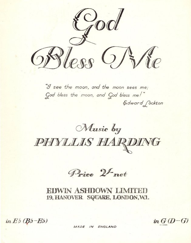 God Bless Me Phyllis Harding Rare Olde Sheet Music