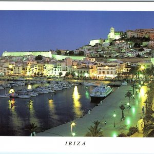 c1990s Ibiza, Spain Eivissa Night Harbor Boats Marina Cathedral Lights Lg PC M28