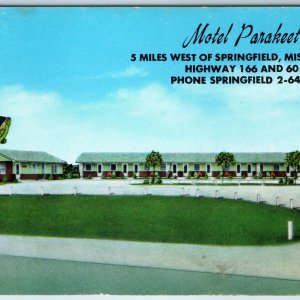 c1950s Springfield, MO Motel Parakeet Roadside Sign MWM Chrome Postcard Vtg A216