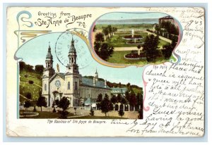 1903 Greetings From St. Anne De Beaupre P.Q. Basilica Canada, Dual View Postcard