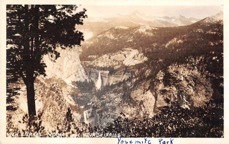 Yosemite Park High Sierras Nevada Falls Real Photo Antique Postcard J54834