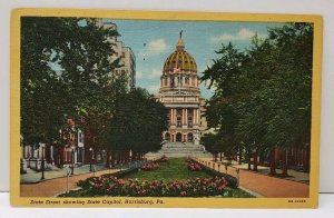 State Street showing State Capitol Harrisburg Pennsylvania Postcard A6