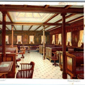 c1907 Hamburg-Amerika Linie USS President Lincoln Smoking Room Souvenir PC A192