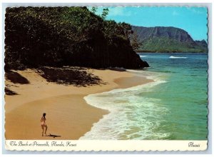 c1950's Princeville Beach At Hanalei Island Lady On Beach Kauai Hawaii Postcard