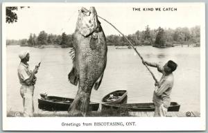 BISCOTASING ONT. CANADA FISHING EXAGGERATED VINTAGE REAL PHOTO POSTCARD RPPC