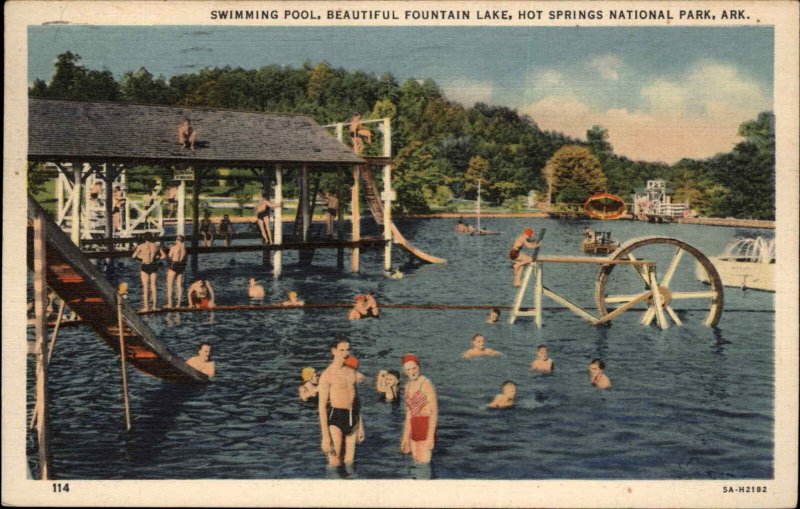 Hot Springs Nat'l Park Arkansas AR Swimming Pool Linen Vintage Postcard