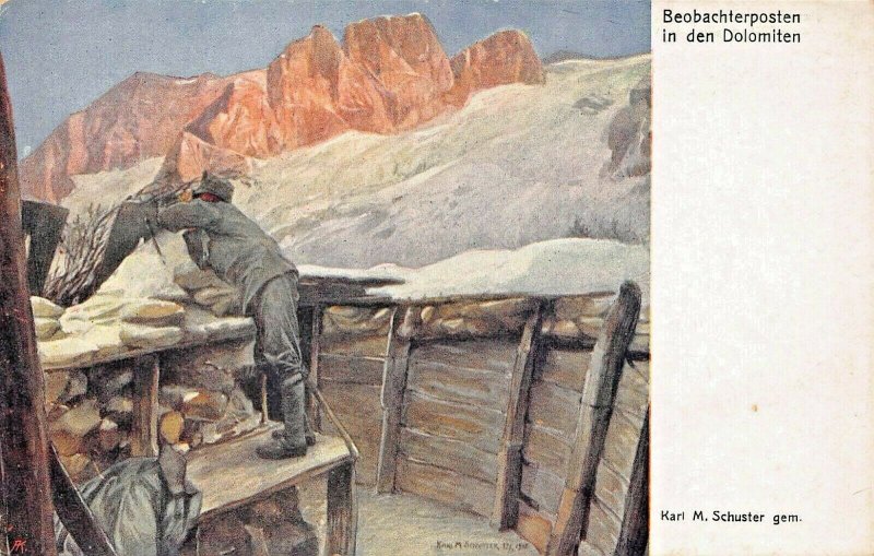 BEOBACHTERPOSTEN~WW1 MILITARY~KARL SCHUSTER KUNSTLER~POSTCARD