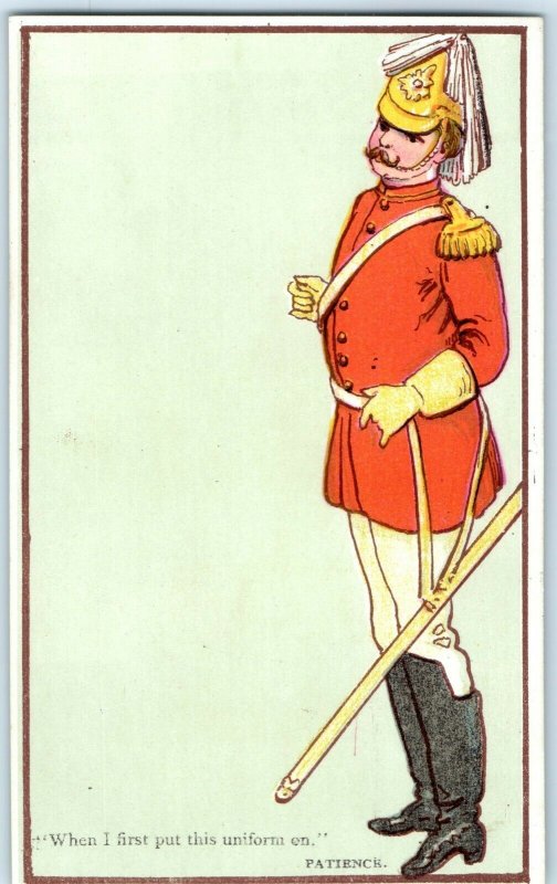c1880s Feminine Man Guard Patience Trade Card Oscar Wilde Gilbert Sullivan C29