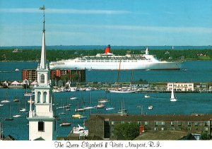 VINTAGE CONTINENTAL SIZE POSTCARD THE QUEEN ELIZABETH II VISITS NEWPORT R.I.