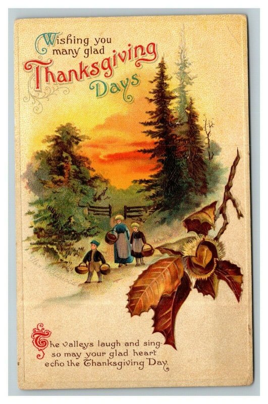 Vintage 1916 Ellen Clapsaddle Thanksgiving Postcard Family Walks Country Road