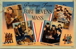 Vtg Greetings from Fort Devens Massachusetts MA 1940s Linen Postcard