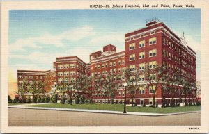 Tulsa OK St. John's Hospital Unused Oklahoma News Linen Postcard G74