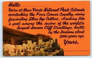 MESA VERDE NATIONAL PARK, CO Colorado ~ CLIFF PALACE c1950s Petley Postcard 