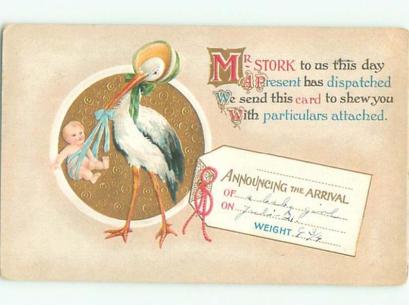 Pre-Linen STORK BIRD WEARING HAT DELIVERS BABY AC5580