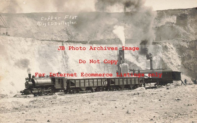 NV, Copper Flat, Nevada, RPPC, Steam Shovel Loading Ore on Railroad Train,Mining