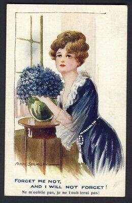 PATRIOTIC WWI - Forget me not - Woman forget-me-not flowers F. Spurgin artist