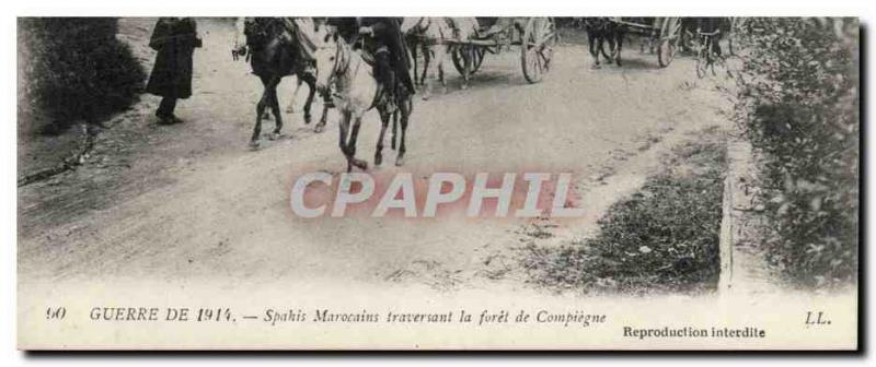 Postcard Old Army Moroccan Spahis through the forest of Compiegne