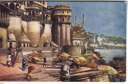 India - General View of Ghats, Benares  Tuck Oilette