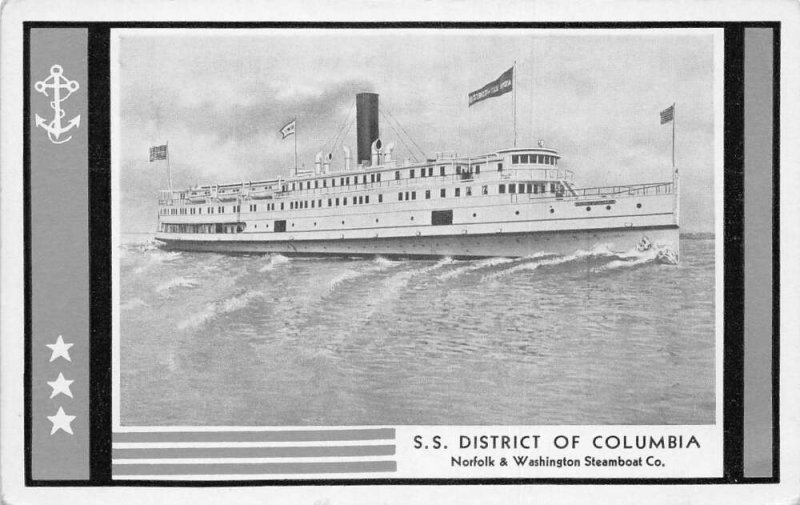 Norfolk and Washington Steamboat Co SS District of Columbia Postcard AA59969