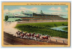 1951 There They Go Hollywood Turf Club Horse Racing Scene Inglewood CA Postcard