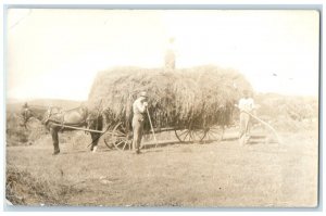 c1950's Hay Horse And Wagon Farming Field RPPC Photo Unposted Vintage Postcard