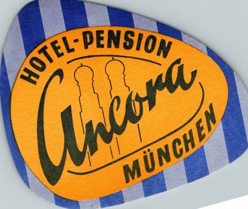 Germany Muenchen Hotel Pension Ancora Vintage Luggage Label sk4880