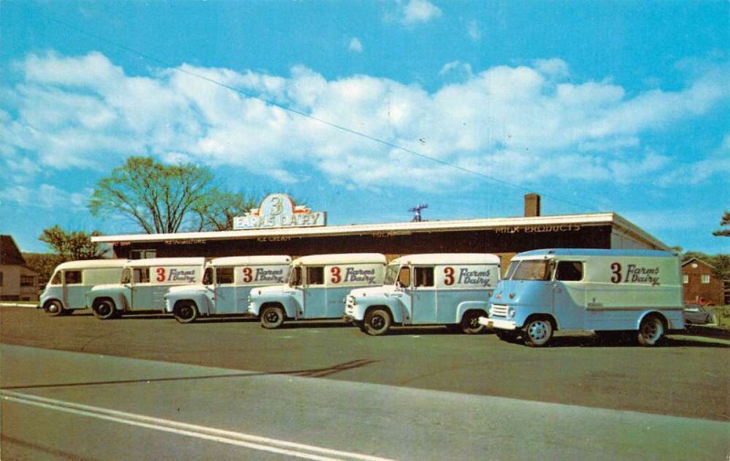 Glenmont New York 3 Farms Dairy Delivery Trucks Vintage Postcard AA65508