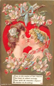 J36/ Valentine's Day Love Holiday Postcard c1910 Cupid Kiss Woman 191