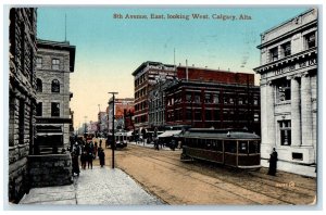 1917 8th Avenue East Looking West Calgary Alberta Canada Trolley Car Postcard