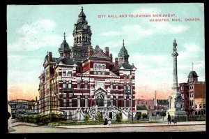 Canada Manitoba WINNIPEG City Hall and Volunteer Monument pm1910 ~ DB