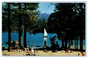 c1950 Humane Lake Fun At Beach Bathing Swimming & Sail Boating Unposted Postcard