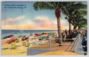 1946 VISTA of SUN and SAND FORT LAUDERDALE FLORIDA VINTAGE LINEN POSTCARD
