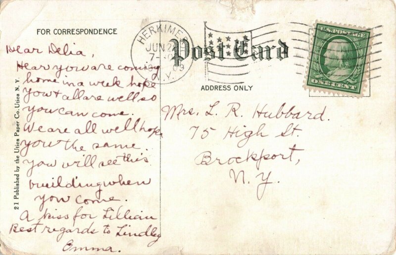 c.1909 German Street School Herkimer N.Y. Postcard Utica Paper Co. 10c1-400 